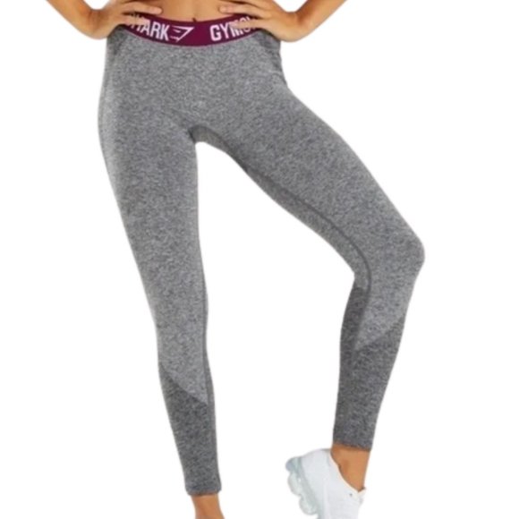 Gymshark Flex Leggings Gray w/ Purple/White Waistband - M - Picture 1 of 9
